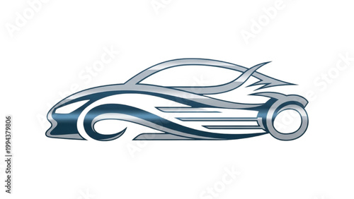 A sleek sports car speeds along the highway at night