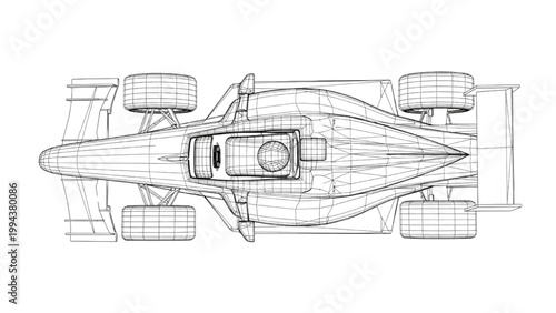 Top view of racing car speeding on track with wheels and cockpit clearly visible