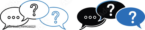 Set of communication speech bubbles with question marks in outline and solid blue styles for customer help support.