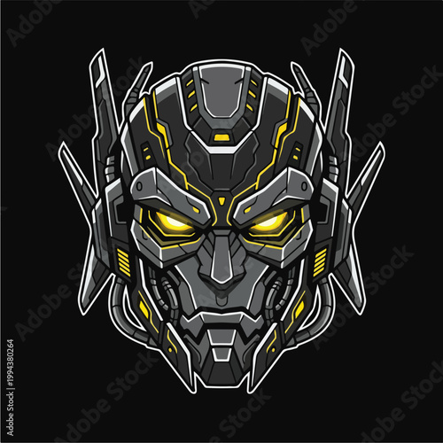 Robotic Head with Yellow Eyes.