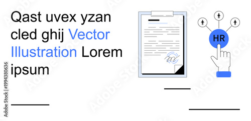 Human resources, recruitment, professional documentation, business management, data organization, workplace efficiency. A clipboard next to a blue HR icon with arrows. Recruitment and HR concepts