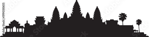 Siem reap cambodia black white silhouette famous landmark