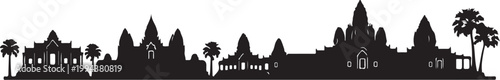 Siem reap cambodia black white silhouette famous landmark