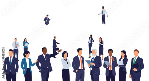 Businesspeople standing and talking in a group