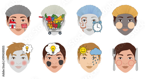 Collection of diverse cartoon characters with various expressions