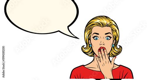 Surprised woman with hand over mouth