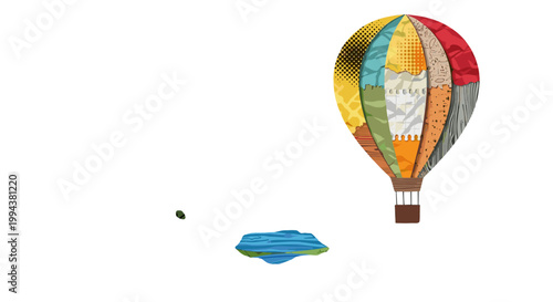 Colorful hot air balloon flying in the sky with clouds