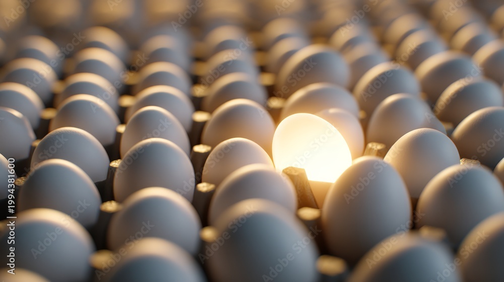 Obraz premium Illuminating Rebirth - Egg Opening into Glowing Grid System, Symbolizing Organization Revival with High Impact Lighting and Copy Space