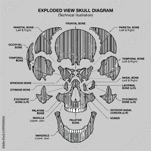Skull Diagram Medical Illustration.