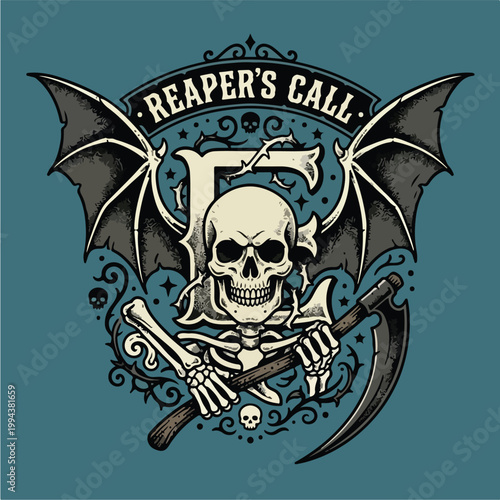 Skull with Bat Wings Reaper.