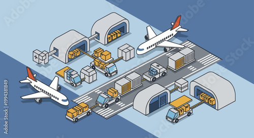 Isometric Logistics and Air Cargo Transportation Hub.