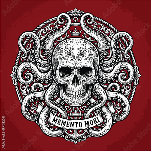 Skull with tentacles and banner.