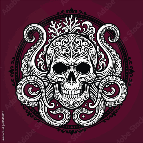 Skull with tentacles and tree.
