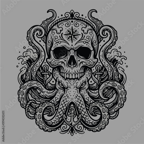 Tattooed Skull with Tentacles Design.