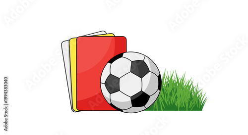 Soccer Ball with Red and Yellow Cards on Grass