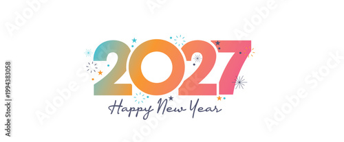 Happy New Year 2027 Celebration with Fireworks Greeting Card with Abstract Background