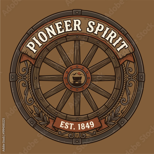 Vintage Wagon Wheel Emblem Design.