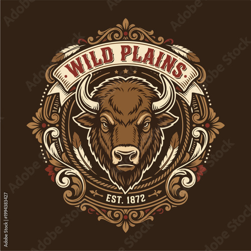 Wild Plains Bison Emblem Design.