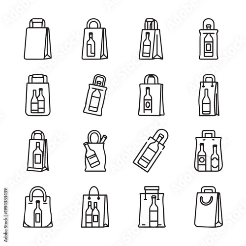 Shopping bags with bottles inside during a simple line art illustration