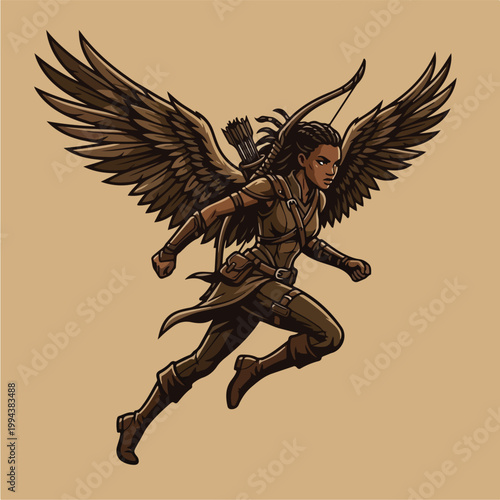 Winged Archer in Flight Motion.