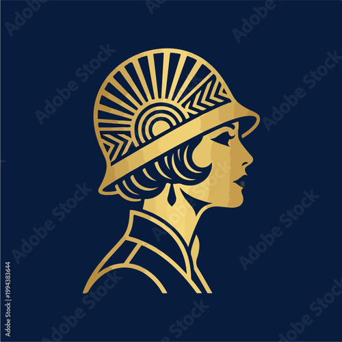 Woman Wearing Gold Helmet.