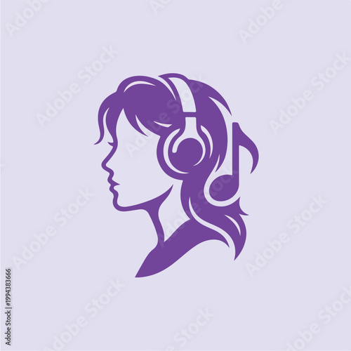 Woman Wearing Headphones Profile.