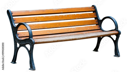 Photos Wooden plank park bench with ornate black metal frame