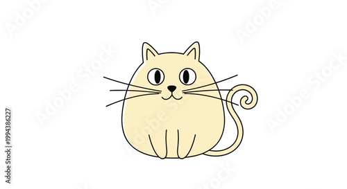 Round and fluffy cream colored cat with a cute expression and curled tail represents a friendly domestic pet character.