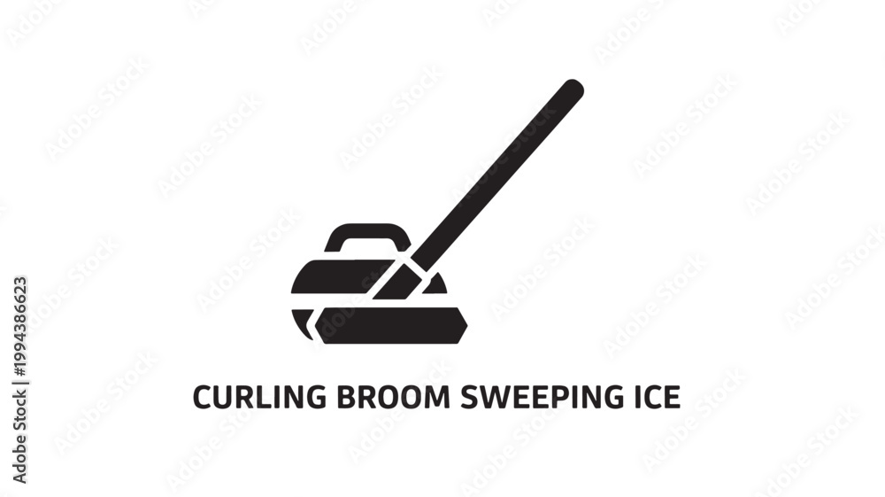 Fototapeta premium Flat design icon of a curling broom in motion sweeping ice, representing the winter Olympic sport of curling in a minimalist style.