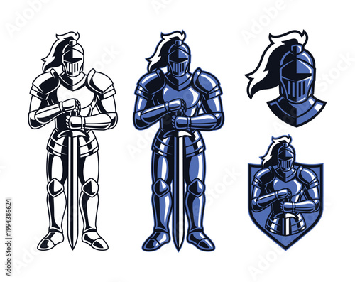 knight mascot character with sword editable set