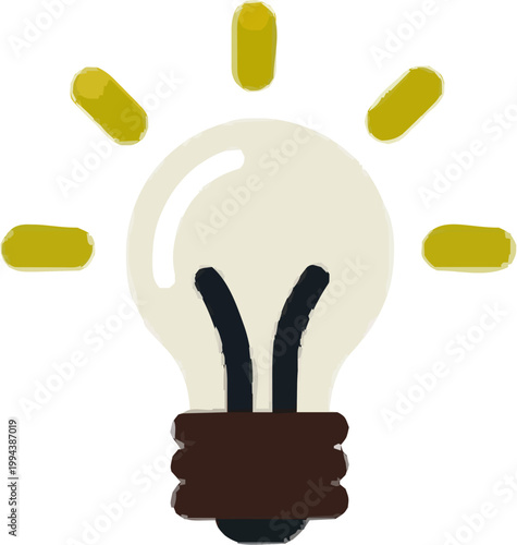 A minimalist light bulb illustration in a simple socket with radiating yellow lines, set against a muted cream background, embodies the essence of innovation and enlightenment