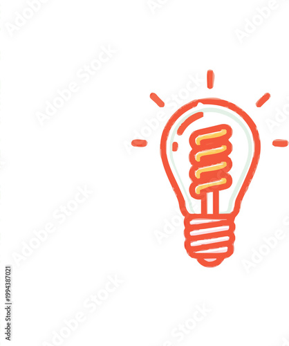 A minimalist neon light bulb with a small spark of pink and purple hues, set against a clean white background, exudes an urban art vibe that sparks creativity and innovation