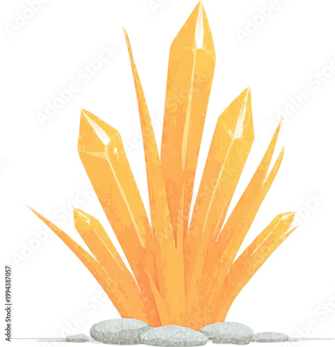 A minimalist terracotta and gold crystal growth t features multiple small shards emerging from a line in a bright flat vector design with no shadows or additional elements