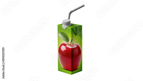 фотографія Red Apple Juice Carton with Metallic Spout and Green Accent