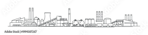 Industrial plant with chimneys, storage tanks and railcars