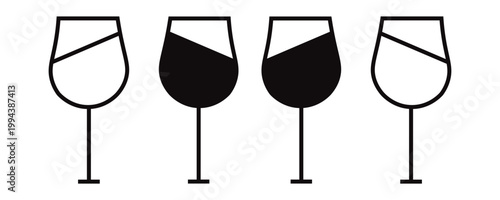 Ikon gelas anggur dalam gaya padat hitam. simbol linier.