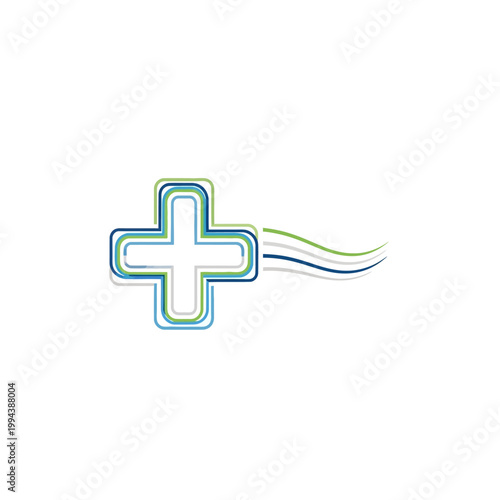 A stylized plus sign with colorful gradient lines.