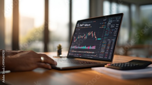 Laptop displaying stock market chart data