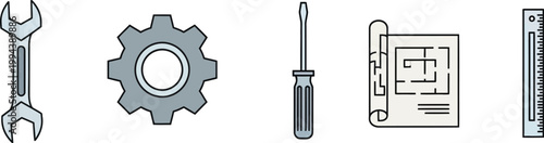 Engineering tools and architectural blueprints define technical industry.
