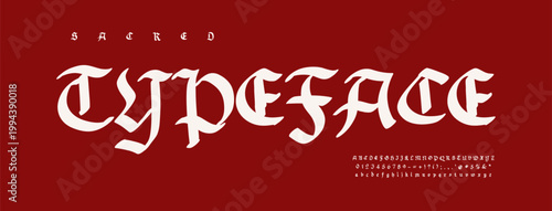 Gothic Blackletter Font Logo Alphabet Medieval Letter and Number Set. Old Calligraphy Typographic Retro Type Design for Sacred Title Text, Vintage Poster Headline. Decorative Fonts. Vector Typeface