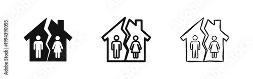 Divorce and Family Separation Icon Set - Broken House and Couple