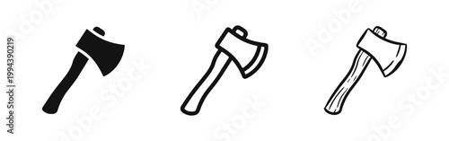 Set of axe icons in solid, outline and hand-drawn sketch styles