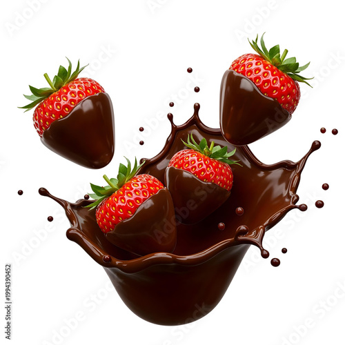 Strawberries splashing in chocolate isolated on white