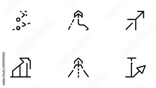 Navigational Direction Set: A compilation of minimalist line art icons representing diverse directional guidance, perfect for conceptual design needs.