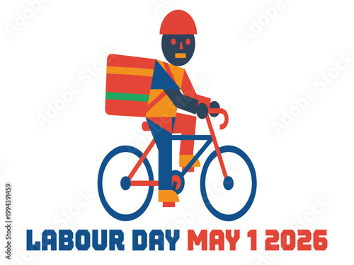 Labour Day, May 1 2026, Delivery Worker, Cycling Courier, Vector Illustration