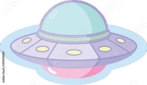 Cute UFO, cartoon spaceship, colorful illustration, vector icon