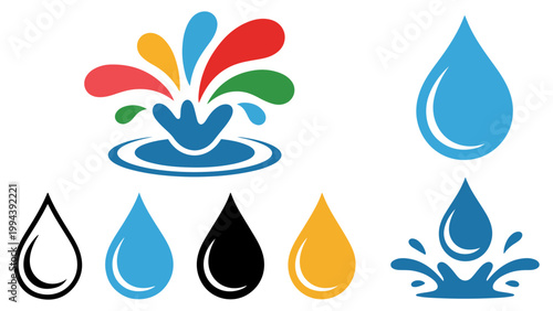 water splash and drop icons with ripple