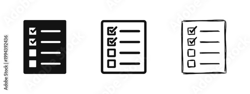 Checklist Icon Set with Solid Outline and Hand Drawn Sketch Styles for Task Management