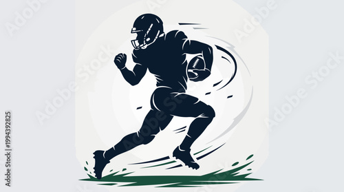 American football player running with the ball in a dynamic action pose.