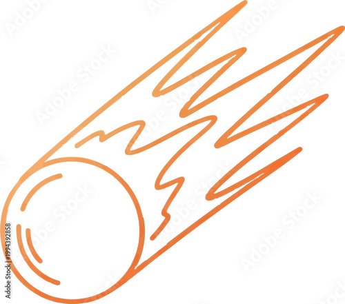 Comet, orange meteor, shooting star, space icon, vector illustration